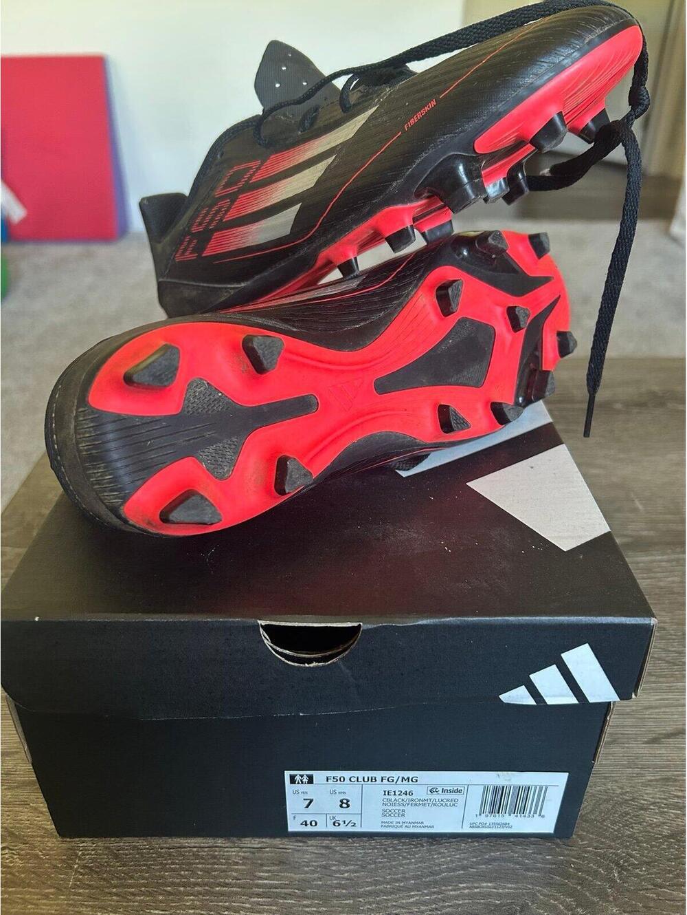 Adidas F50 Club FG/MG Soccer Cleats – Youth Size 7 (US) – Black/Red
